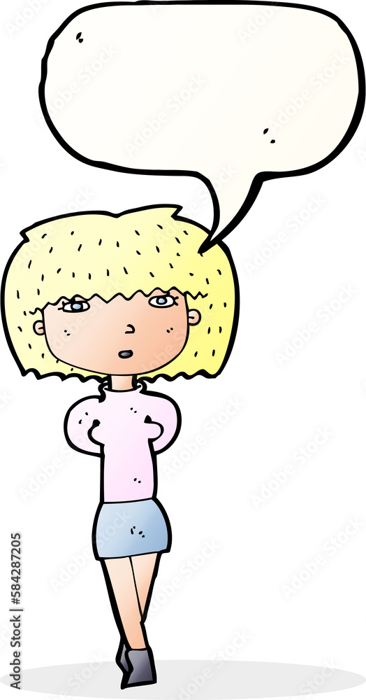cartoon shy woman with speech bubble cartoon shy woman with speech bubble