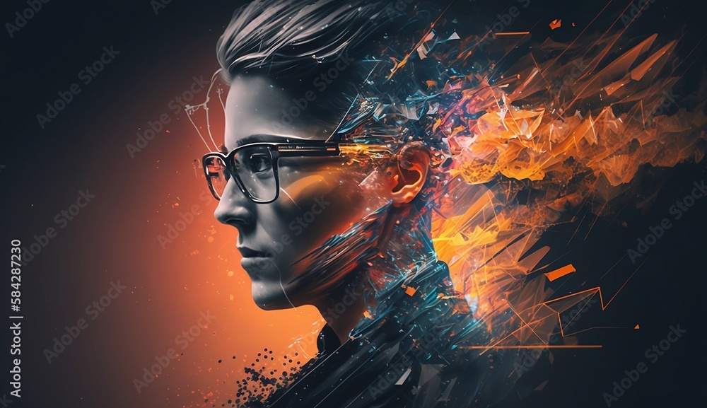 Firey woman with glasses