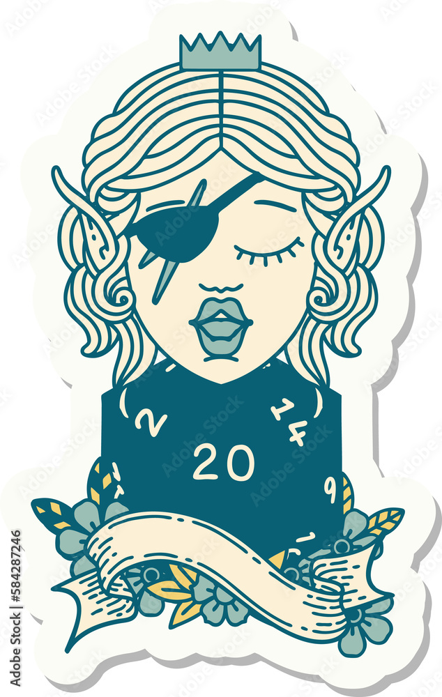 elf rogue with natural twenty dice roll sticker elf rogue with natural twenty dice roll sticker