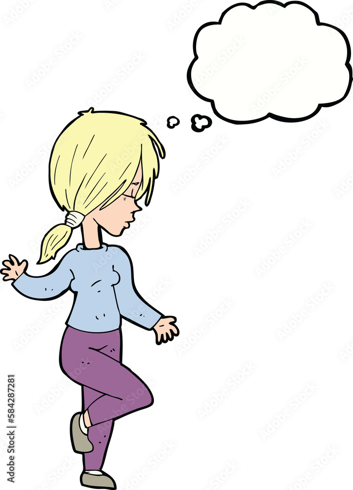 cartoon girl dancing with thought bubble cartoon girl dancing with thought bubble