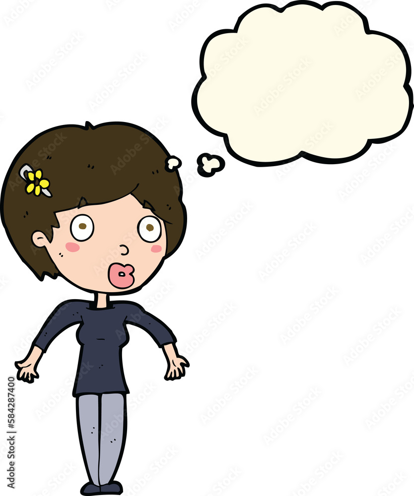 cartoon shocked woman with thought bubble cartoon shocked woman with thought bubble