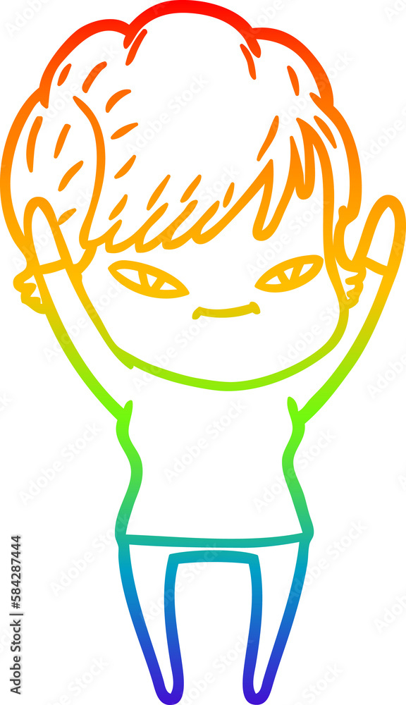 rainbow gradient line drawing cartoon happy woman rainbow gradient line drawing cartoon happy woman