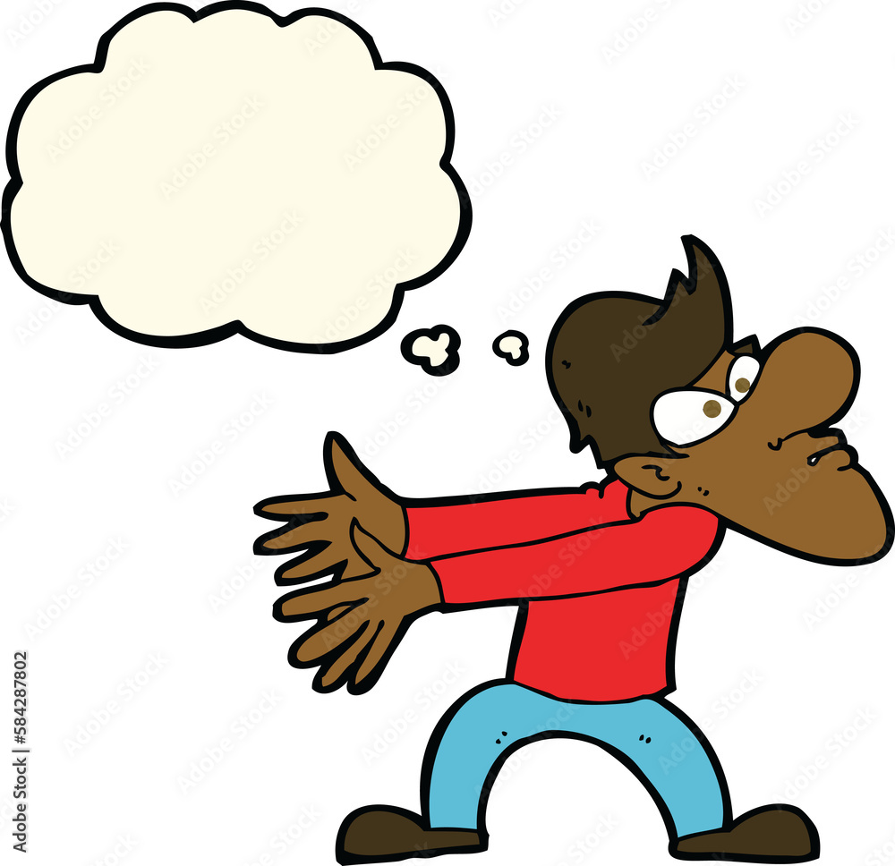 Fototapeta premium cartoon annoyed man gesturing with thought bubble