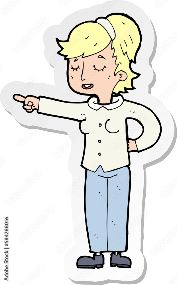 Fototapeta premium sticker of a cartoon friendly woman pointing