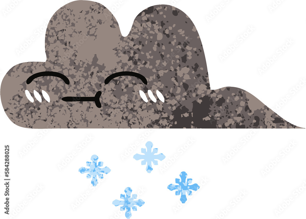 retro illustration style cartoon storm snow cloud retro illustration style cartoon storm snow cloud