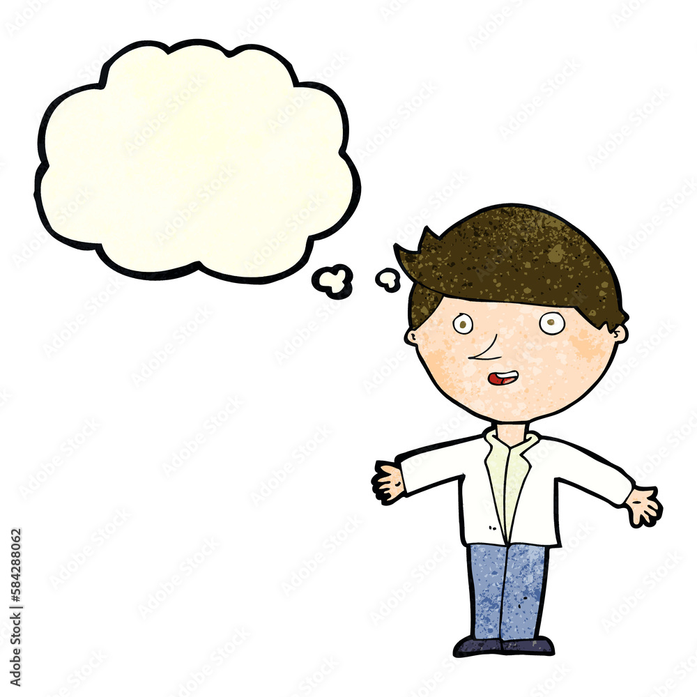 cartoon man in casual jacket with thought bubble cartoon man in casual jacket with thought bubble