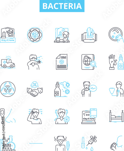 Bacteria vector line icons set. Bacterium, Microbe, Pathogen, Streptococcus, Salmonella, Ecoli, Staphylococcus illustration outline concept symbols and signs