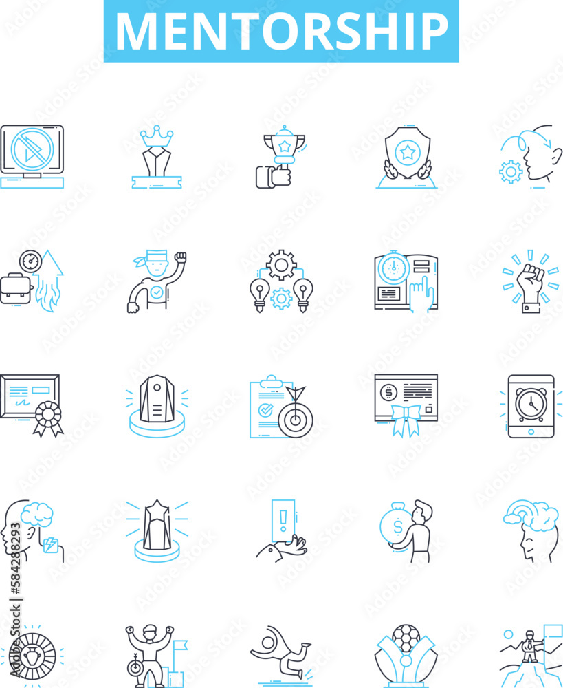 Mentorship vector line icons set. Mentor, Mentee, Guidance, Support, Advice, Coaching, Role-Model illustration outline concept symbols and signs Mentorship vector line icons set. Mentor, Mentee, Guidance, Support, Advice, Coaching, Role-Model illustration outline concept symbols and signs