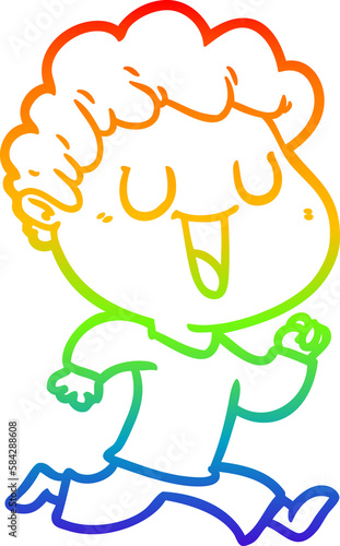 rainbow gradient line drawing laughing cartoon man