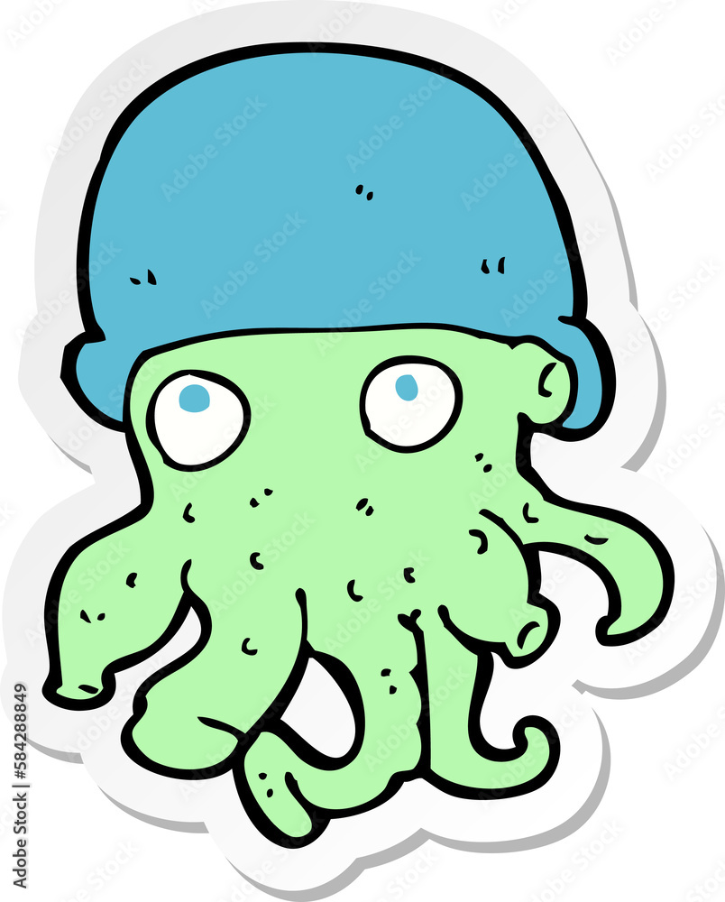 sticker of a cartoon alien head wearing hat sticker of a cartoon alien head wearing hat