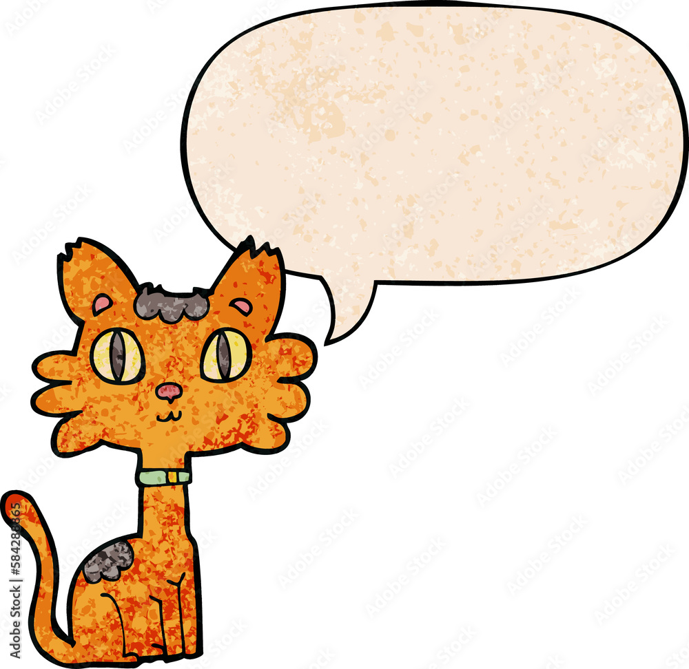 cartoon cat and speech bubble in retro texture style cartoon cat and speech bubble in retro texture style
