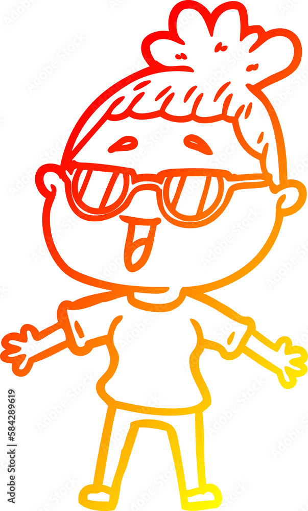warm gradient line drawing cartoon happy woman wearing spectacles warm gradient line drawing cartoon happy woman wearing spectacles