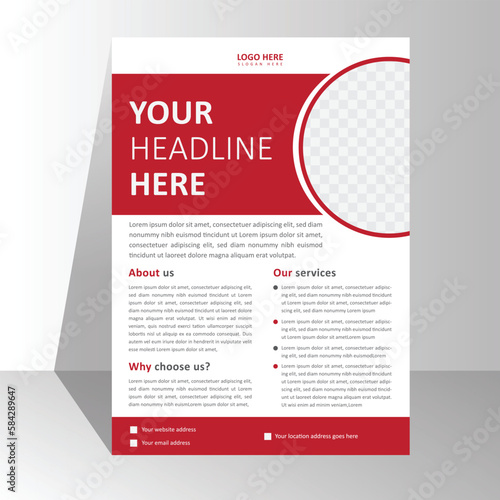 modern brochure flyer design template, poster business leaflets presentation pamphlet annual, a4 print layout with colorful red color vector illustration. Corporate flyer template design with image.