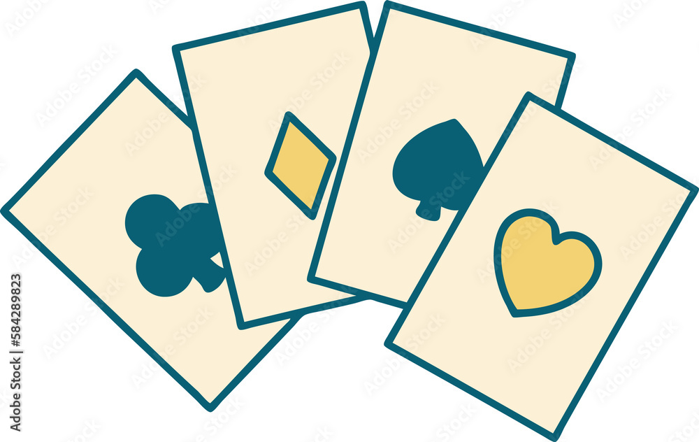 tattoo style icon of a run of cards tattoo style icon of a run of cards