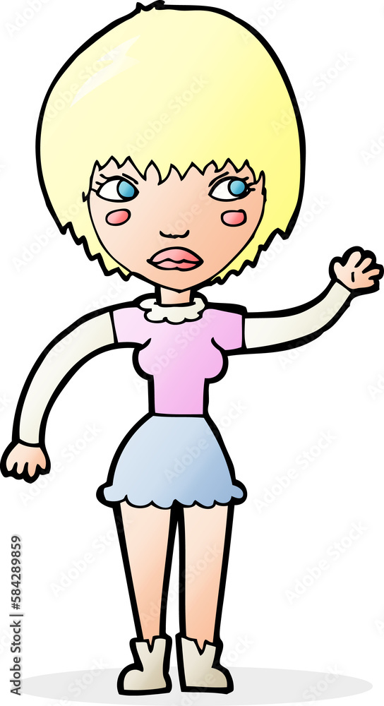 cartoon waving woman