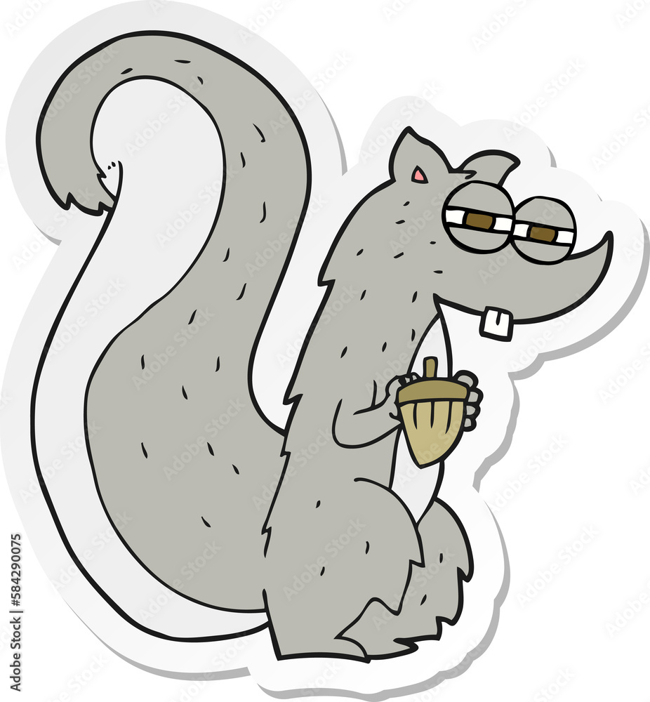 sticker of a cartoon squirrel with nut sticker of a cartoon squirrel with nut