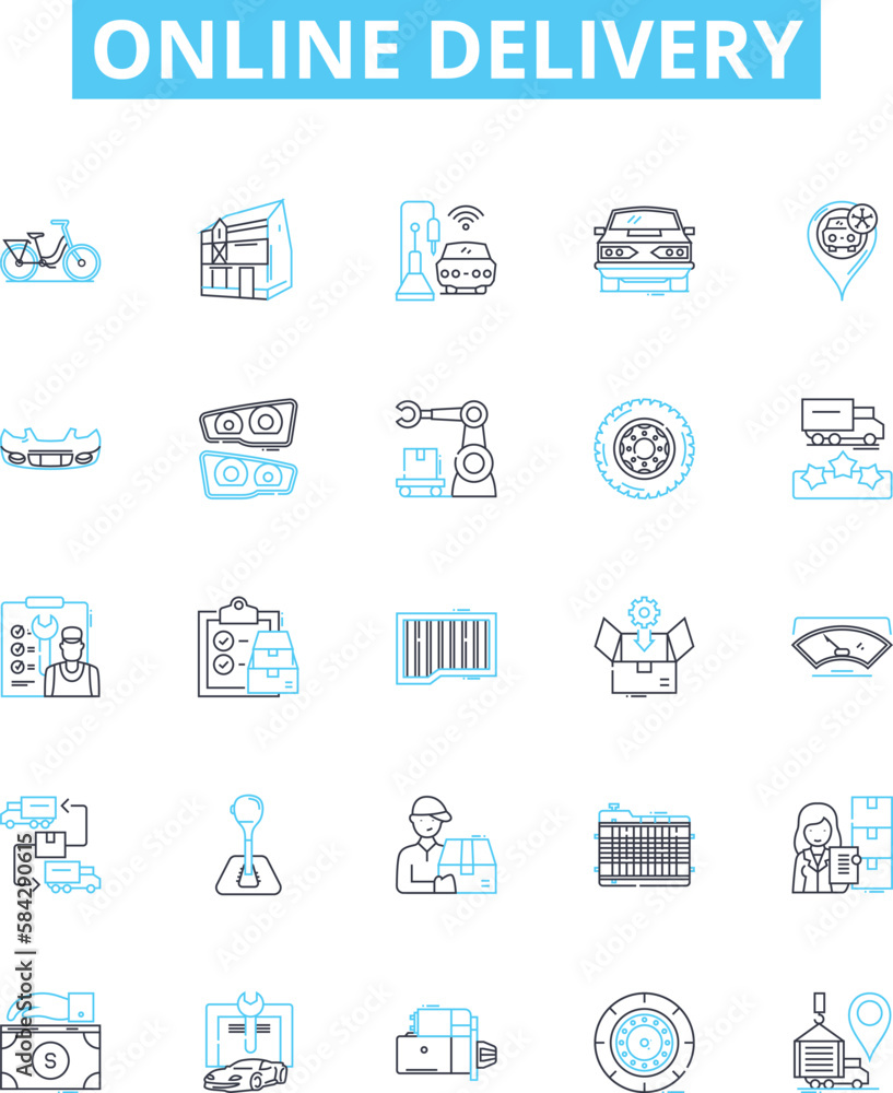 Online Delivery vector line icons set. Delivery, Online, eDelivery, Buy, Purchase, Shipment, Logistics illustration outline concept symbols and signs