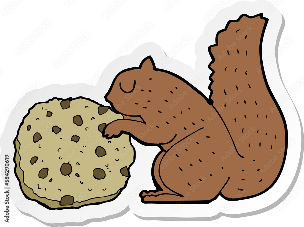 sticker of a cartoon squirrel with cookie sticker of a cartoon squirrel with cookie