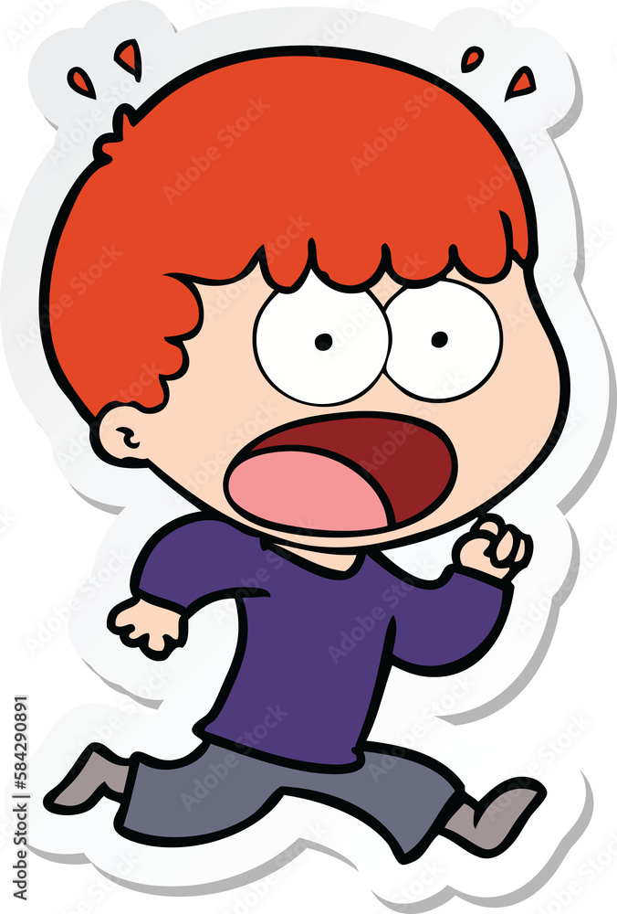 sticker of a cartoon shocked man running away sticker of a cartoon shocked man running away