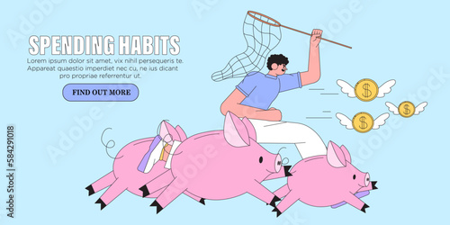 Budget planning, money managment and savings tips concept for web banner, mobile app, advertisement or article. People find different ways to earn money. Trendy vector illustration with character.