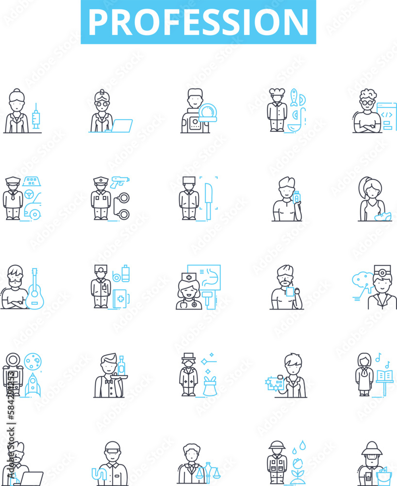 Profession vector line icons set. Job, Career, Vocation, Profession, Employment, Business, Trade illustration outline concept symbols and signs Profession vector line icons set. Job, Career, Vocation, Profession, Employment, Business, Trade illustration outline concept symbols and signs