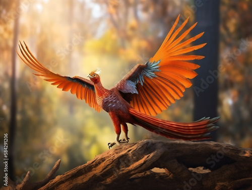 Canvas-taulu mythological fiery phoenix, eternal life concept, powerful creature, generative