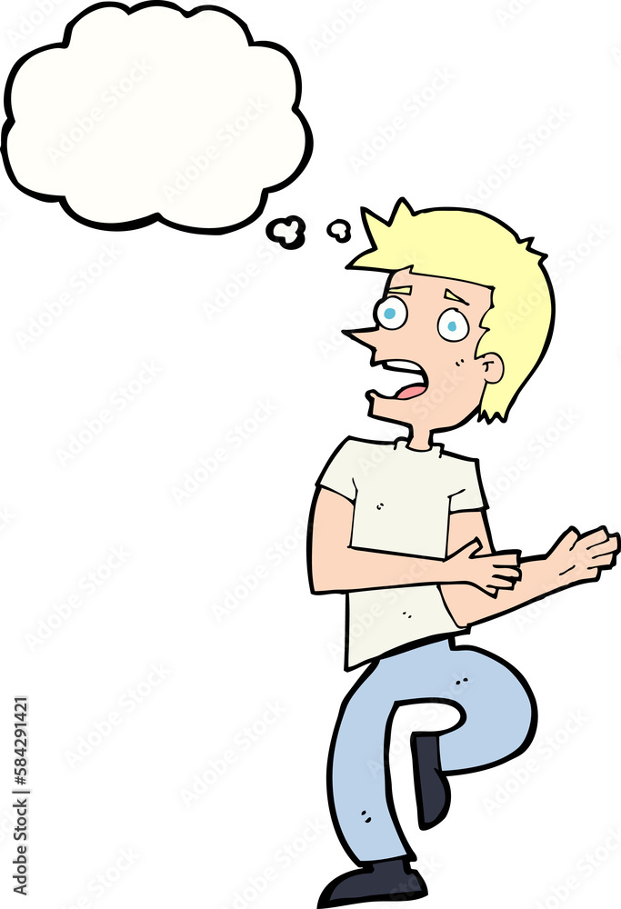 Fototapeta premium cartoon stressed out man with thought bubble