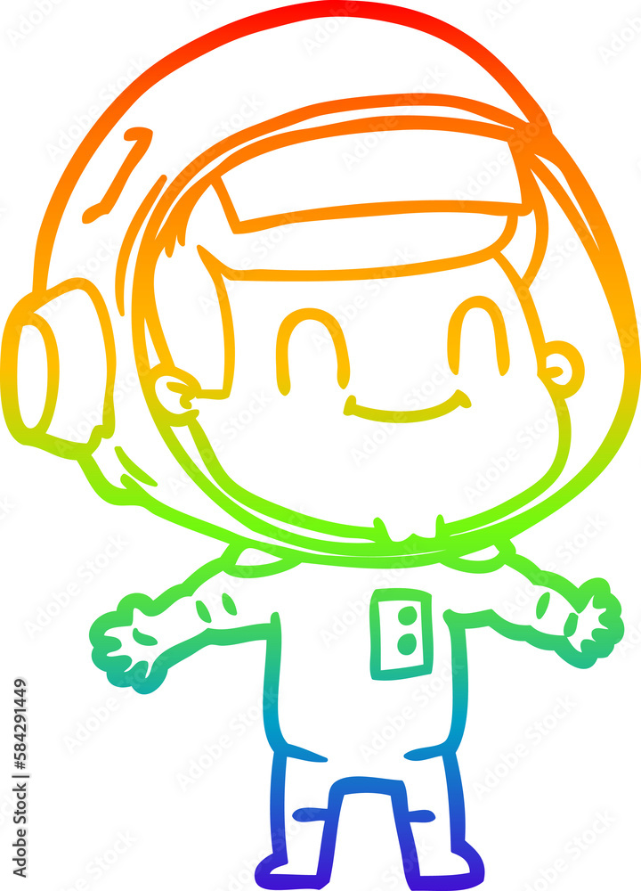 rainbow gradient line drawing happy cartoon astronaut man rainbow gradient line drawing happy cartoon astronaut man