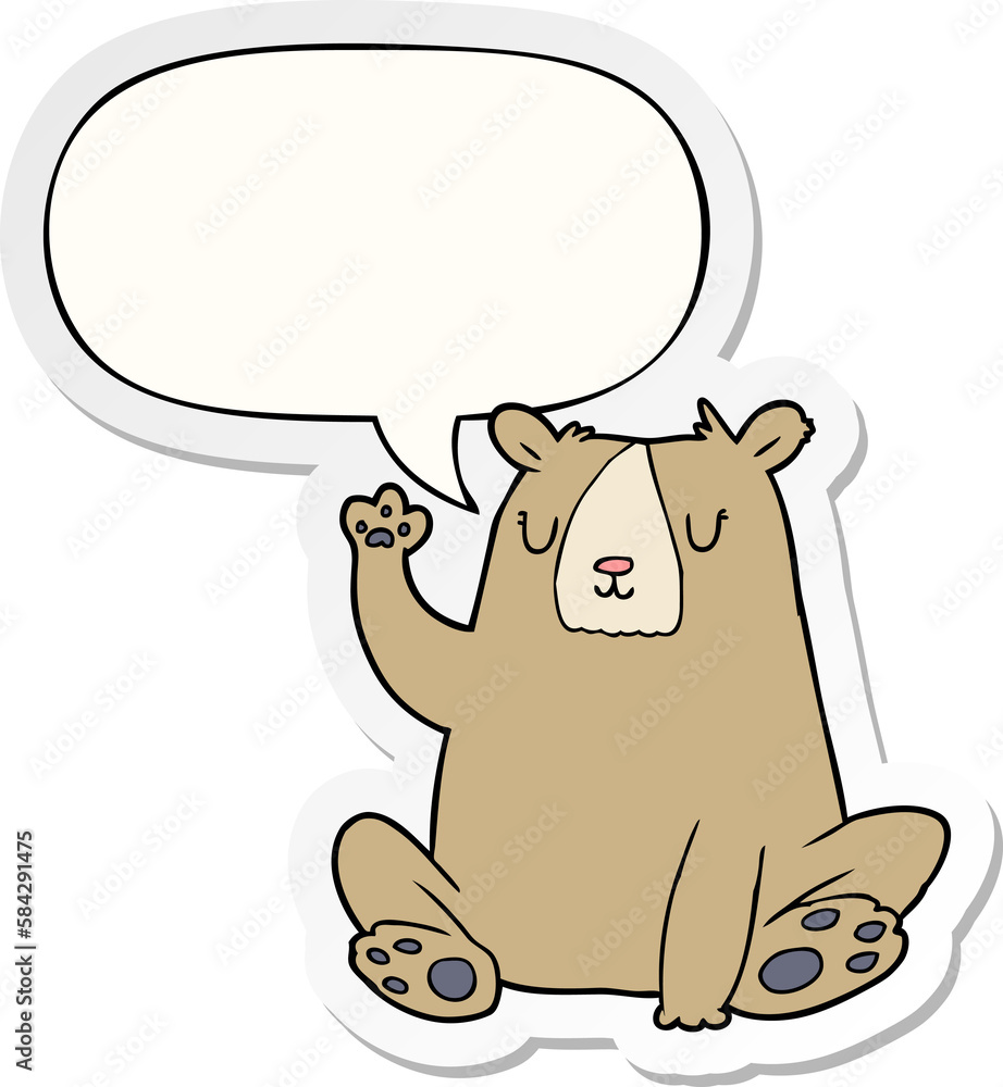 Fototapeta premium cartoon bear;waving and speech bubble sticker