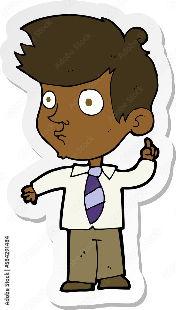 sticker of a cartoon boy asking question