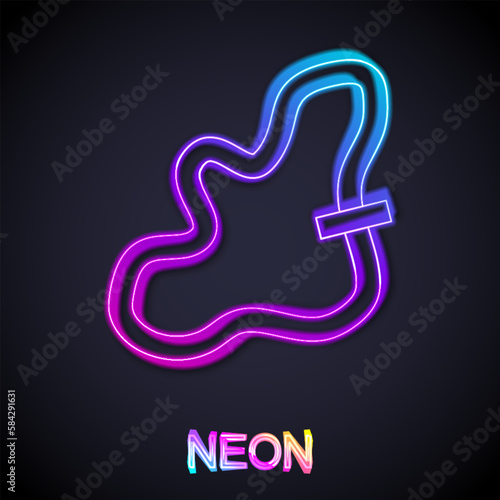 Glowing neon line Racing track icon isolated on black background. Vector