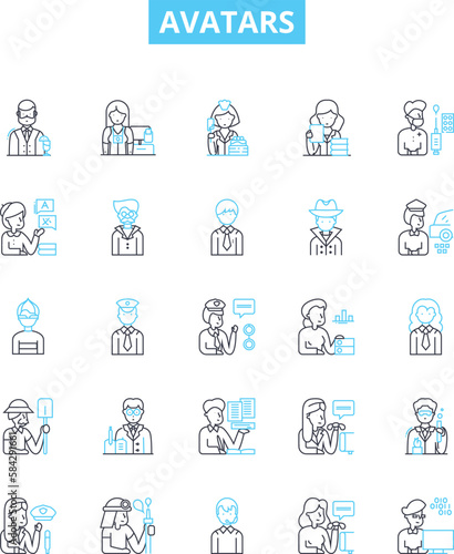 Avatars vector line icons set. Personas, Characters, Forms, Idols, Avatars, Representations, Embodiments illustration outline concept symbols and signs photo