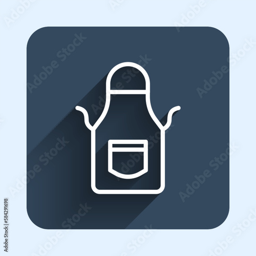 White line Blacksmith apron icon isolated with long shadow background. Protective clothing and tool worker. Blue square button. Vector