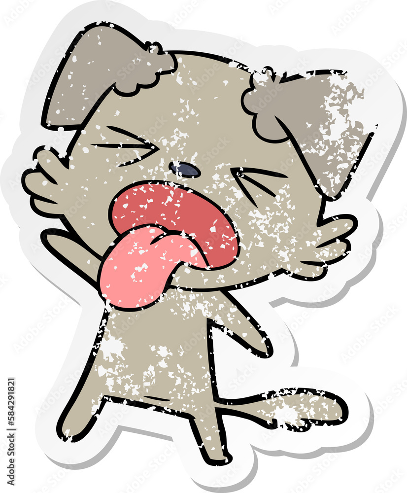 Obraz premium distressed sticker of a cartoon disgusted dog