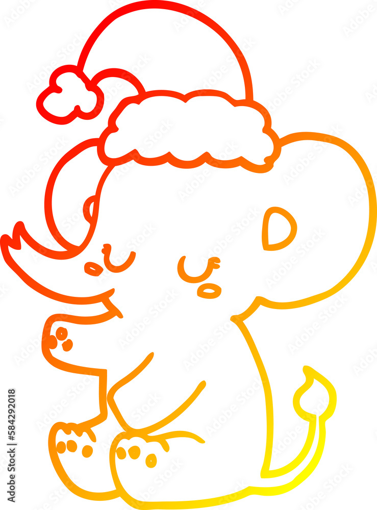 Fototapeta premium warm gradient line drawing cute christmas elephant