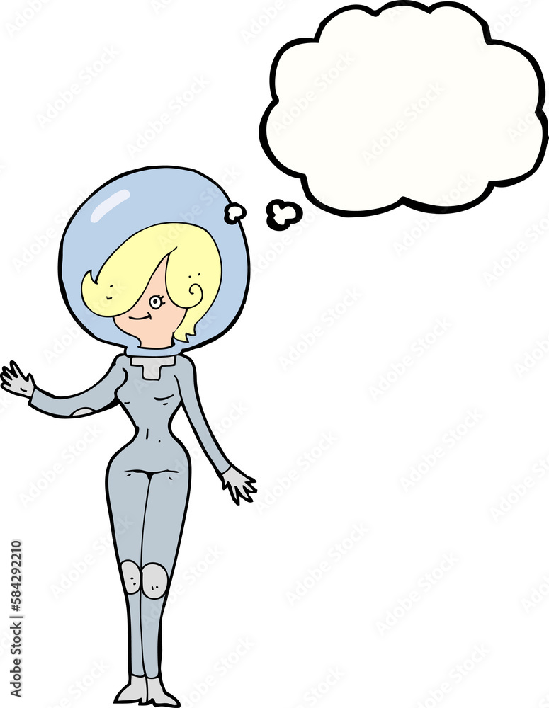 cartoon space woman with thought bubble cartoon space woman with thought bubble