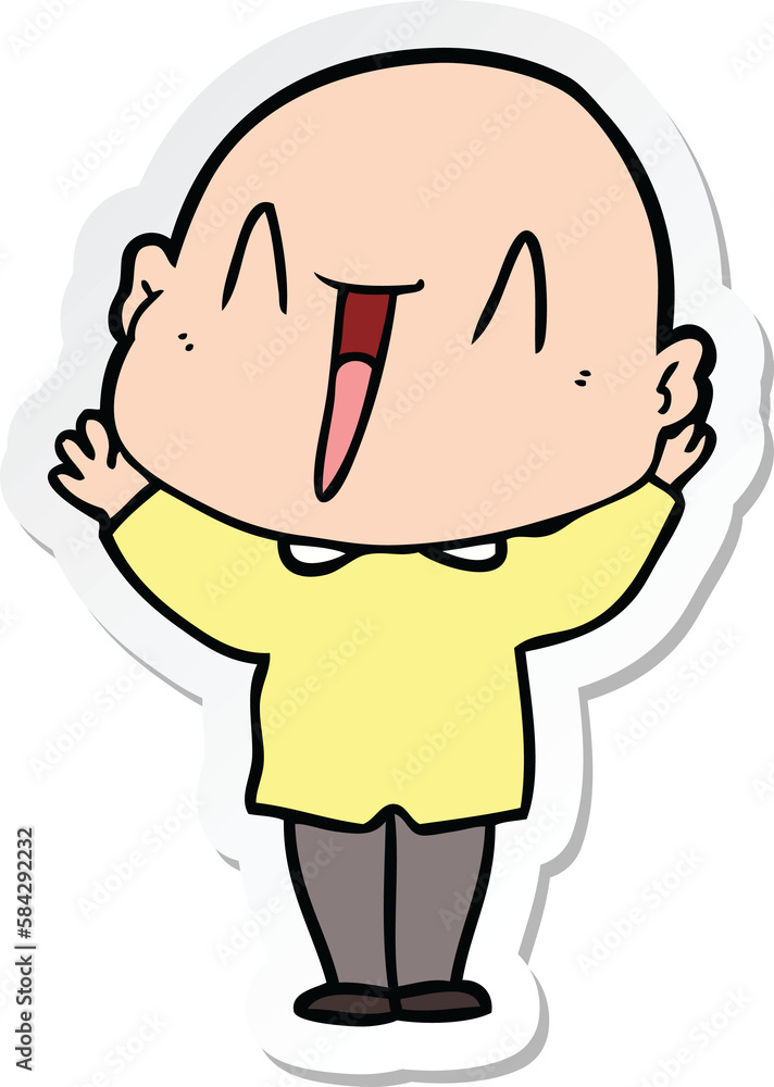 Obraz premium sticker of a happy cartoon bald man
