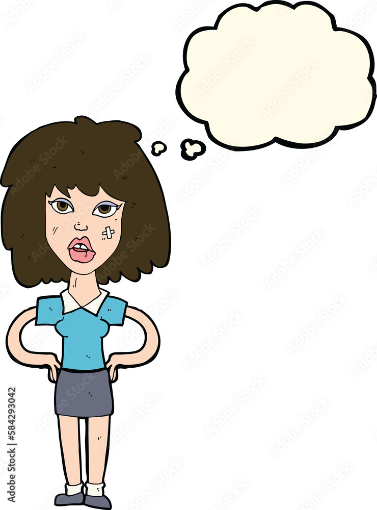cartoon tough woman with thought bubble cartoon tough woman with thought bubble