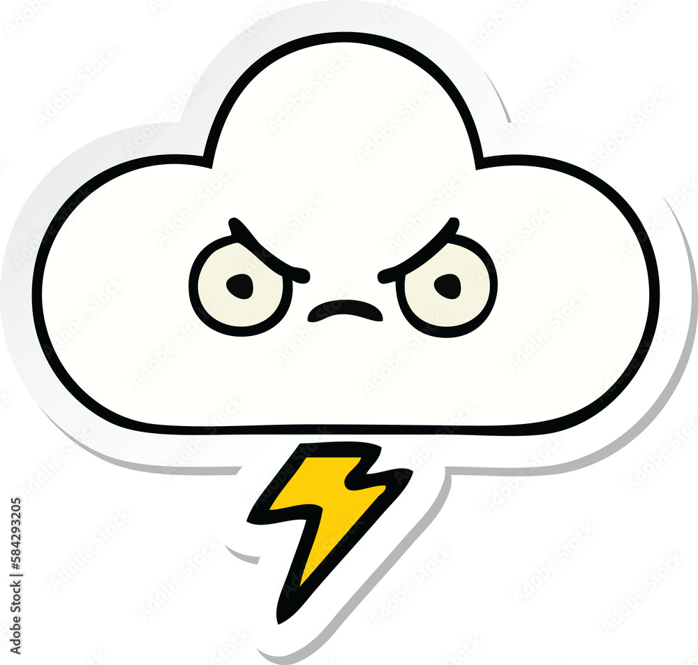 sticker of a cute cartoon thunder cloud sticker of a cute cartoon thunder cloud