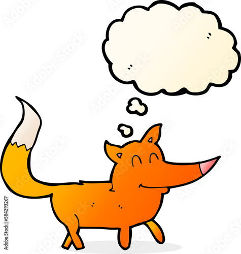 cartoon little fox with thought bubble