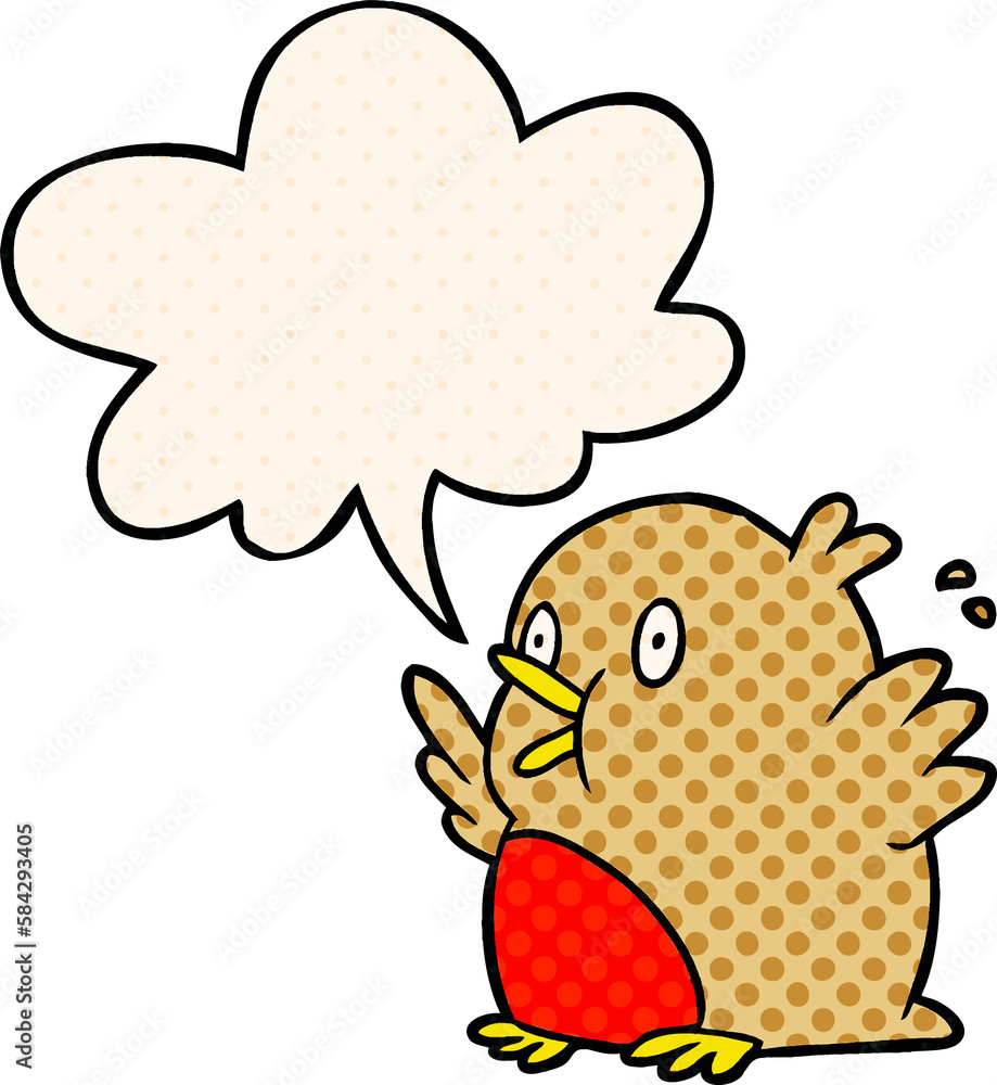 cartoon over excited robin and speech bubble in comic book style cartoon over excited robin and speech bubble in comic book style