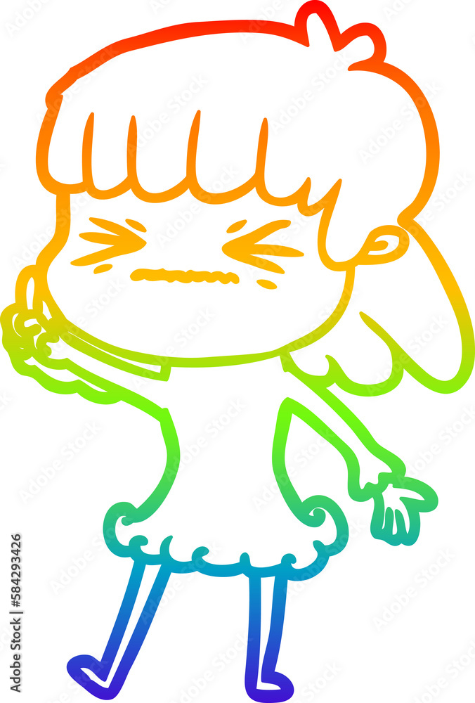 rainbow gradient line drawing cartoon angry girl rainbow gradient line drawing cartoon angry girl