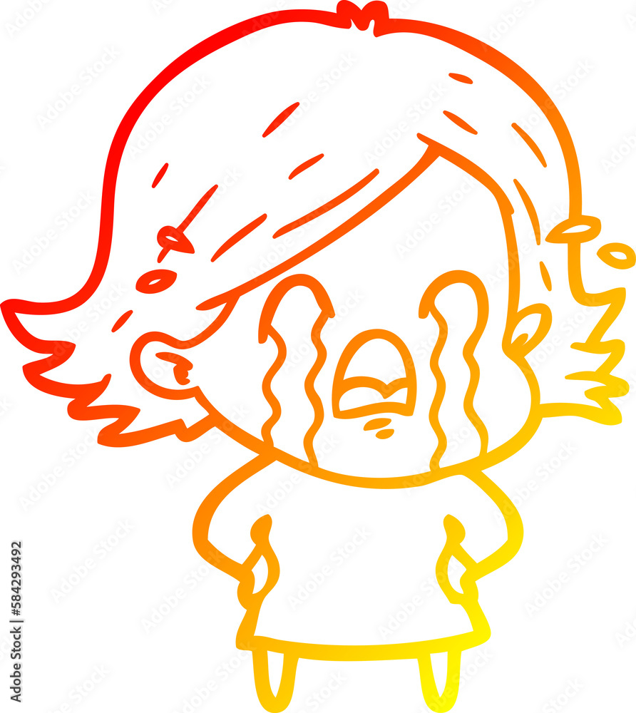 warm gradient line drawing cartoon woman crying