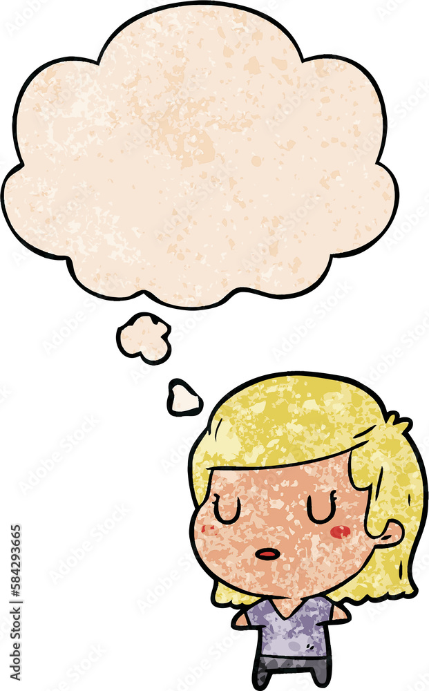 cartoon woman and thought bubble in grunge texture pattern style cartoon woman and thought bubble in grunge texture pattern style
