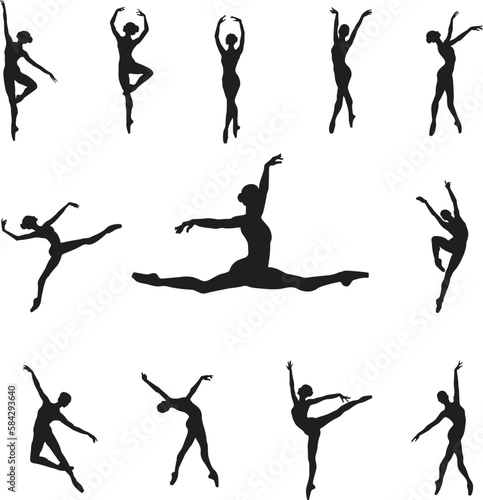 Fotobehang silhouettes of ballet dancers set
