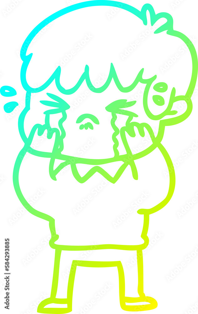 Obraz premium cold gradient line drawing cartoon boy crying