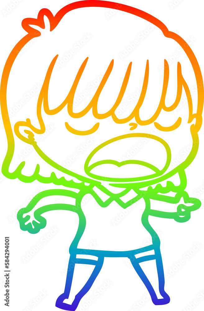 rainbow gradient line drawing cartoon woman talking loudly rainbow gradient line drawing cartoon woman talking loudly