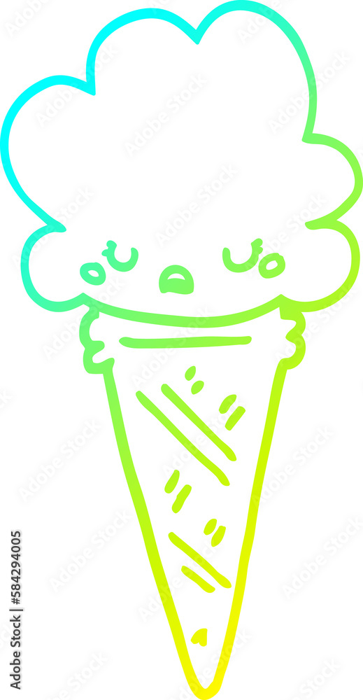 cold gradient line drawing cartoon ice cream with face cold gradient line drawing cartoon ice cream with face