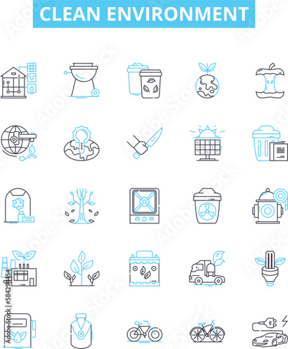Clean environment vector line icons set. Environment, Cleanliness, Pollution, Conservation, Reuse, Recycle, Renewable illustration outline concept symbols and signs