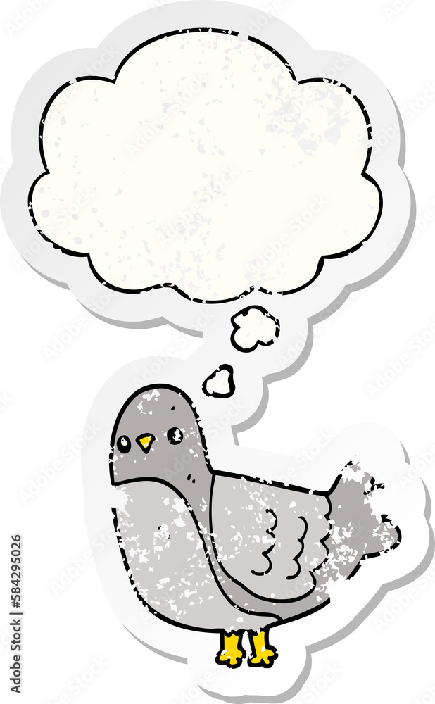 cartoon bird and thought bubble as a distressed worn sticker cartoon bird and thought bubble as a distressed worn sticker